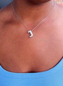  Trend Bubble Letter Necklace- Pave Silver