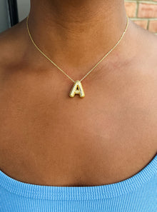  Trend Bubble Letter Necklace- Pave Gold
