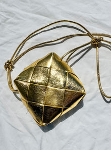  Gold Woven Boxy Shoulder Bag