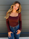 Nikibiki Ribbed Square Neck Long Sleeve Top in 2 Colors