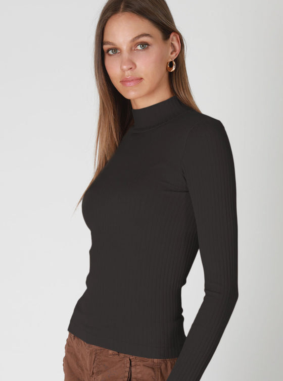 Nikibiki Wide Ribbed Mock Neck Long Sleeve Top in 2 Colors
