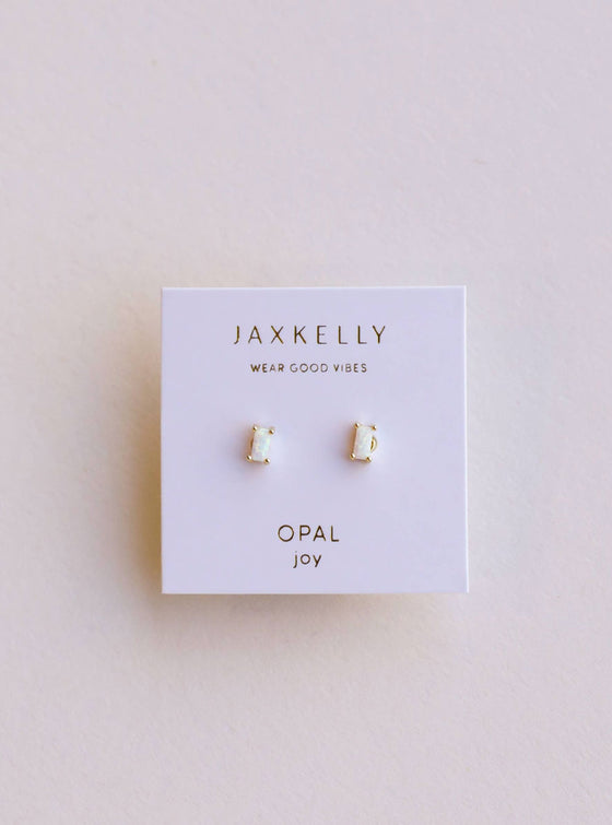 JaxKelly White Opal Baguette - Stud Earring