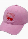 Embroidered Bow Cherry Baseball Hat In 2 Colors