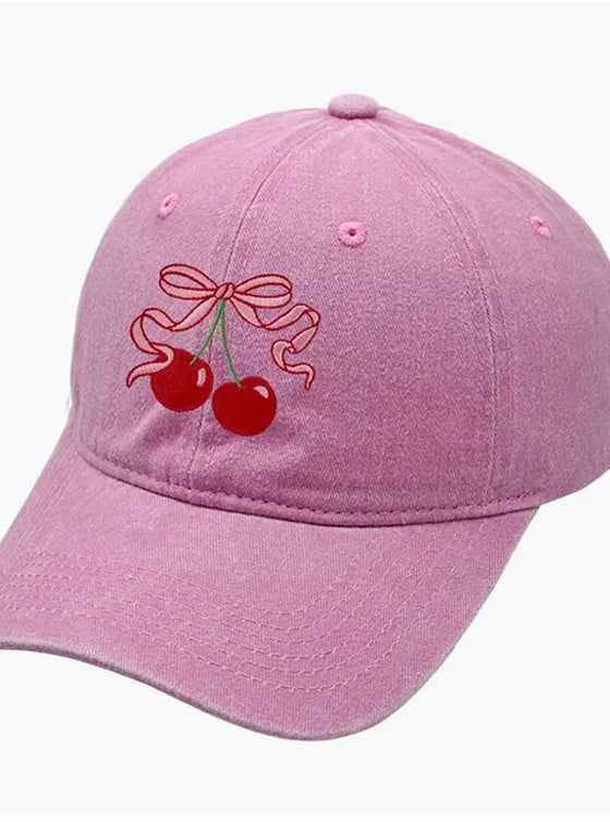 Embroidered Bow Cherry Baseball Hat In 2 Colors