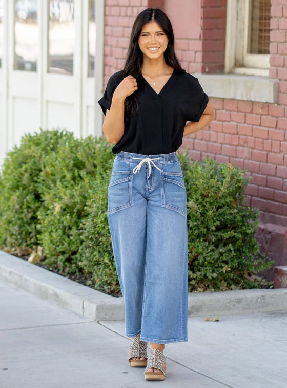 Vervet Kate High Rise Barrel Drawstring Jeans