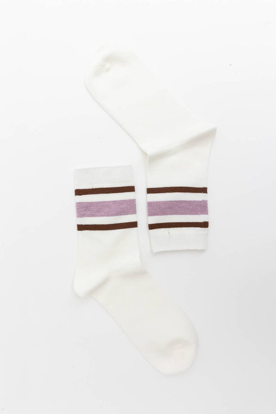 Retro Stripe Style Crew Socks: Deep Lavender